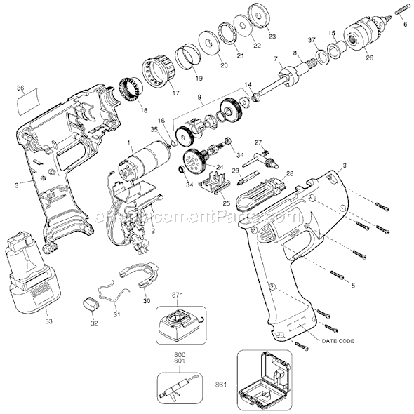 Black and Decker 1965R Type 1 12 Volt Cordless Drill With Charger Page A Diagram