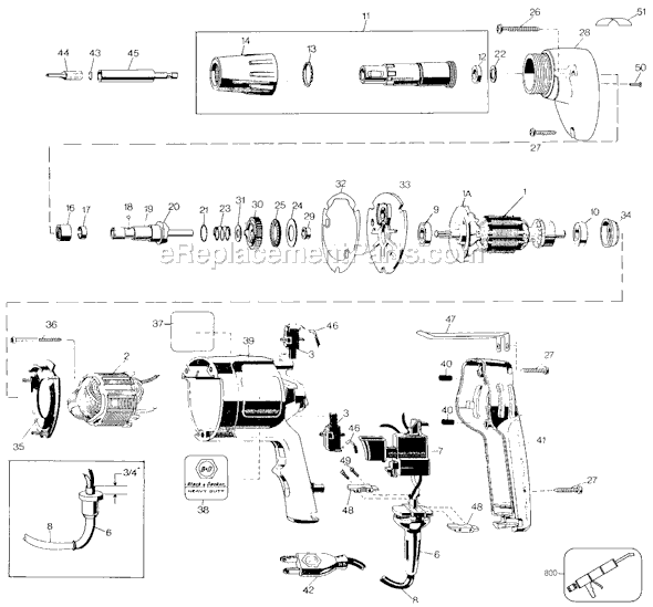 Black and Decker 2034-10 Type 3 HD Variable Speed Reversible Scrugun Page A Diagram