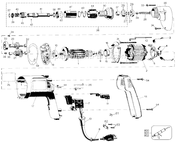 Black and Decker 2054G Type 100 Versa Scrugun 3 Wire Page A Diagram