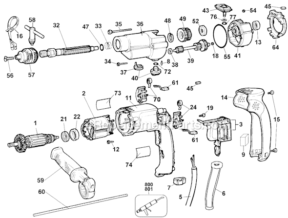 Black and Decker 22738 Type 1 1/2-Inch Hammer Drill Page A Diagram