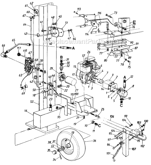 MTD 241-620-929 (1991) Log Splitter Page A Diagram