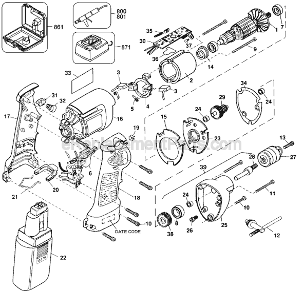 Black and Decker 2651 Type 101 14.4v Industrial Cordless Drill Page A Diagram