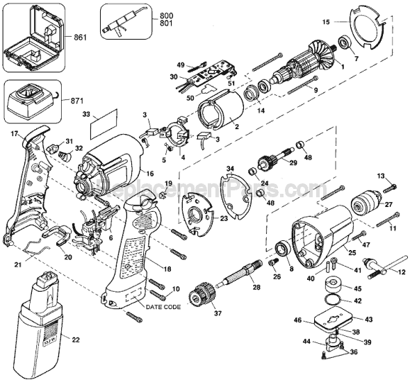 Black and Decker 2661 Type 100 14.4v Industrial Cordless Drill Page A Diagram