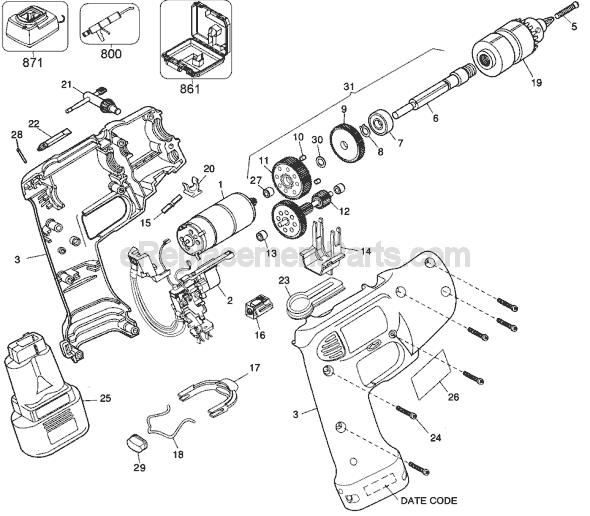 Black and Decker 2663 Type 1 9.6v Industrial Cordless Drill Page A Diagram