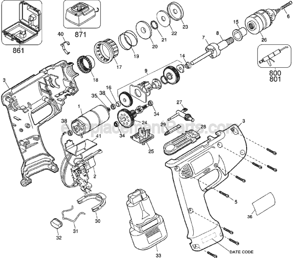 Black and Decker 2664 Type 2 9.6v Industrial Cordless Drill Page A Diagram