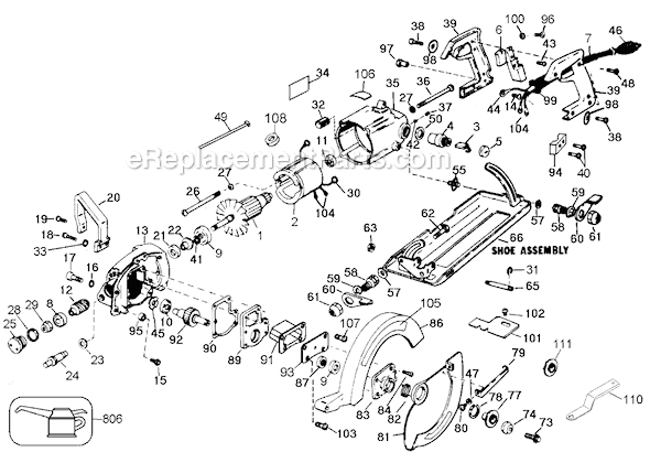 Black and Decker 2710 Type 2 8 1/4 Worm Drive Saw Page A Diagram