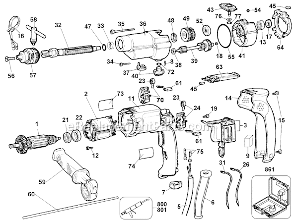 Black and Decker 27205 Type 1 1/2 Hammer Drill Page A Diagram