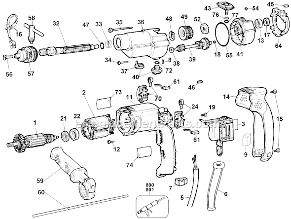 Black and Decker 27205 Type 2 1/2 Hammer Drill Page A Diagram