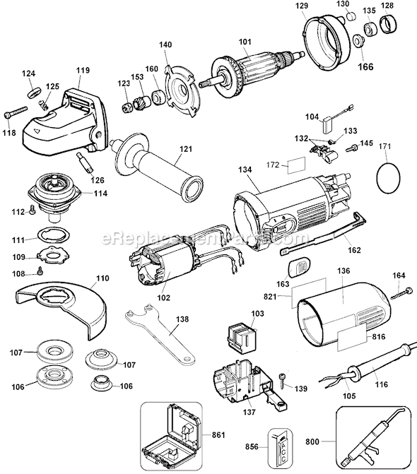 Black and Decker 27326 Type 1 4-1/2 Small Angle Grinder Page A Diagram