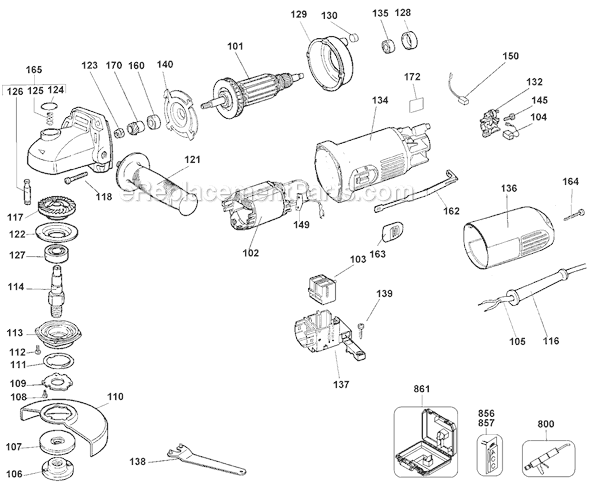 Black and Decker 27742 Type 1 4-1/2 Right Angle Grinder Page A Diagram