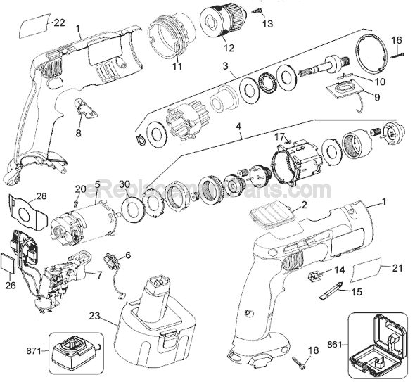 Black and Decker 2820 Type 1 9.6v Industrial Cordless Drill Page A Diagram