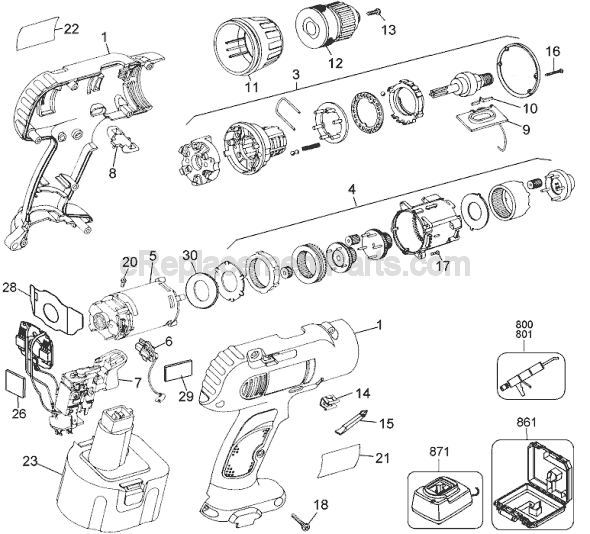 Black and Decker 2852B Type 1 12.0v Industrial Cordless Drill Page A Diagram