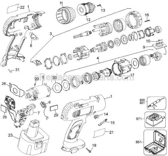 Black and Decker 2872 Type 1 12.0v Industrial Cordless Drill Page A Diagram