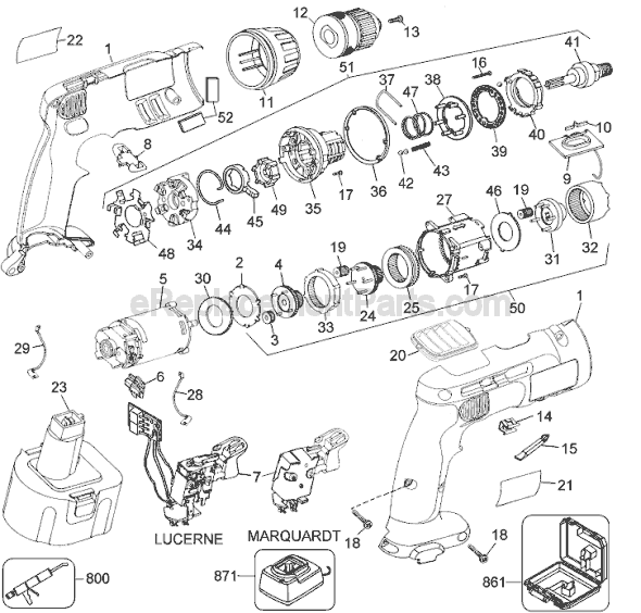 Black and Decker 2894 Type 1 14.4v Indsutrial Cordless Hammer Drill Page A Diagram