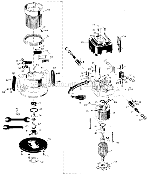 Black and Decker 3328 Type 2 3 1/2 H.P. Router Page A Diagram
