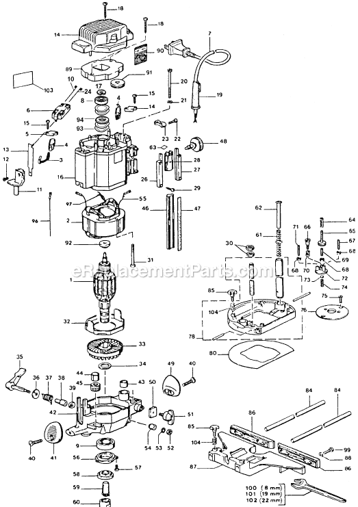 Black and Decker 3338 Type 1 2-1/4HP Electric Plunge Router Page A Diagram