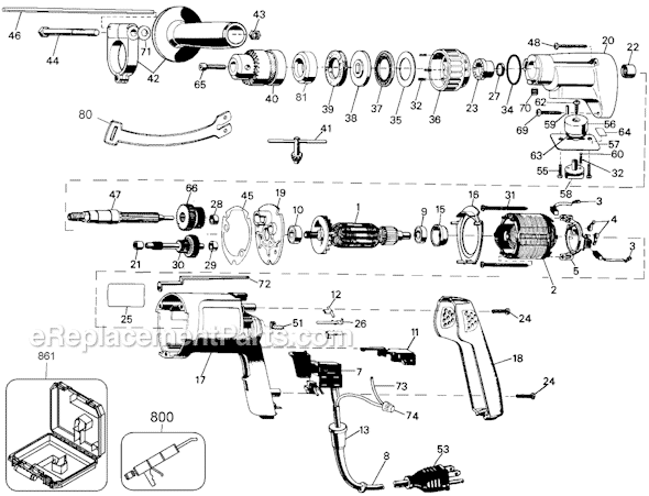 Black and Decker 5072 Type 3W 1/2 Hammer Drill Page A Diagram