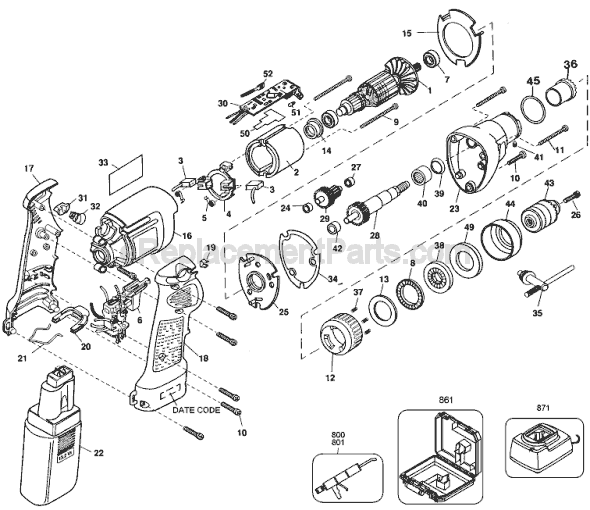 Black and Decker 5991 Type 100 14.4v Industrial Cordless Hammergun Page A Diagram