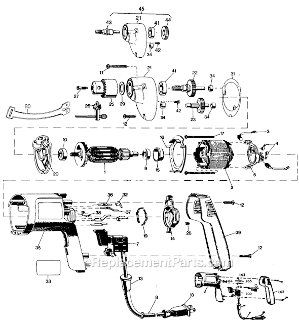 Black and Decker 6037 Type 100 3/8 HD Variable Speed Reversible Drill Page A Diagram