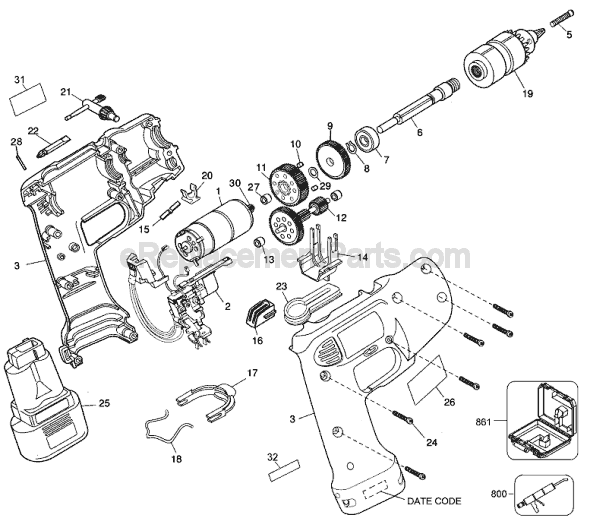 Black and Decker 6067KT-2 Type 1 9.6v Industrial Cordless Drill Page A Diagram