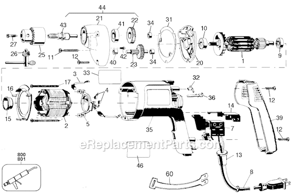 Black and Decker 6924 Type 101 ET1235 3/8 Variable Speed Reversible Drill Page A Diagram