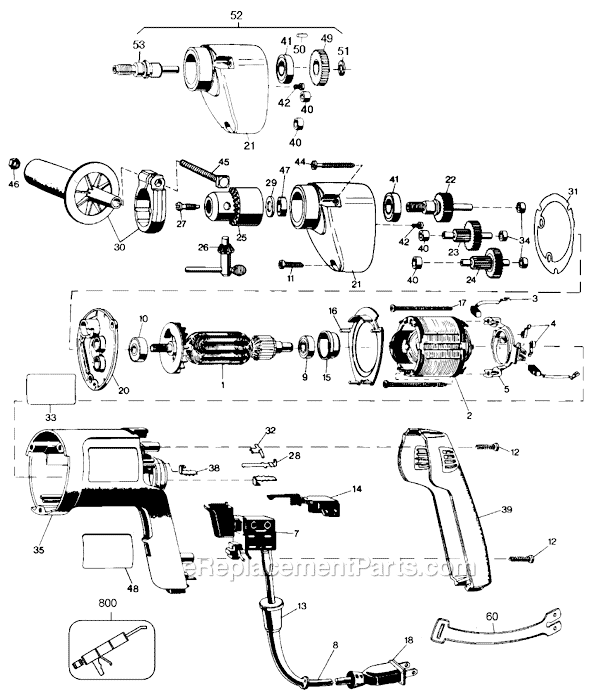 Black and Decker 6928 Type 100 ET1250 1/2 H.D. Drill Page A Diagram