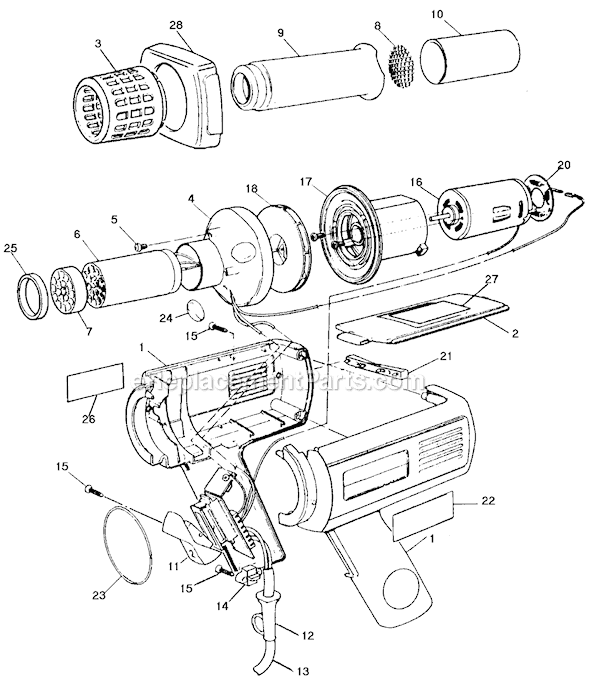 Black and Decker 6948 Type 1 ET1600 Heat Gun Page A Diagram