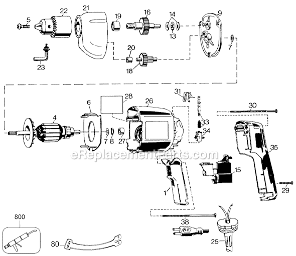 Black and Decker 7190-04 Type 6 3/8 Variable Speed Reversible Drill Page A Diagram