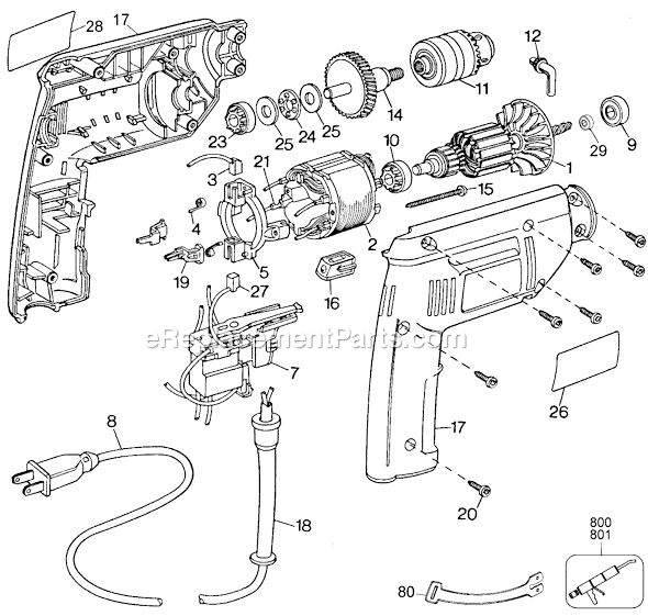 Black and Decker 7193 Type 2 D2500 3/8 Variable Speed Reversible Drill Page A Diagram