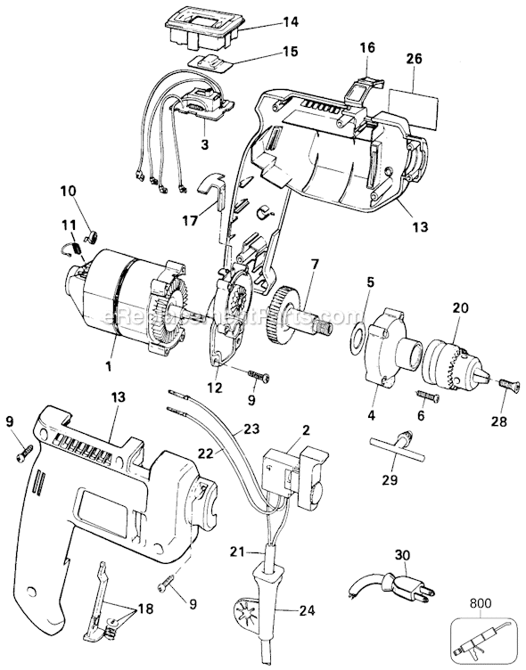 Black and Decker 7197 Type 1 D3500 3/8 Variable Speed Reversible Drill Page A Diagram