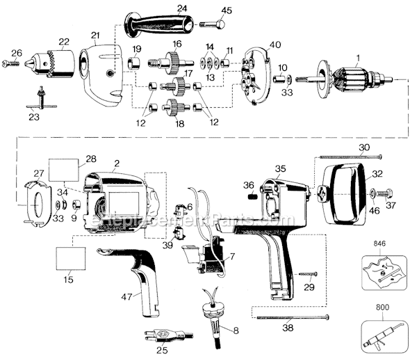 Black and Decker 7224 Type 2 3/8 Horse Power 1/2 Drill Page A Diagram