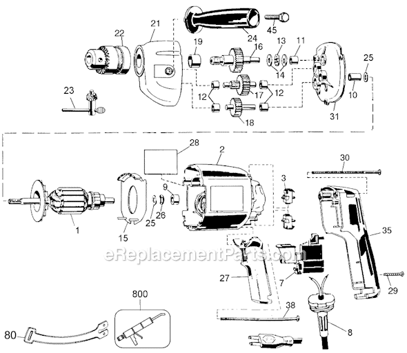 Black and Decker 7254 Type 4 D3000 1/2 Reversible Drill Page A Diagram
