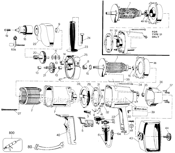 Black and Decker 7264 Type 1 1/2 STD 1/2 Drill Page A Diagram
