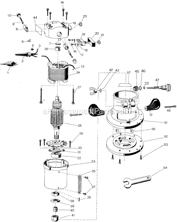 Black and Decker 7616 Type 1 1 HP Router Page A Diagram