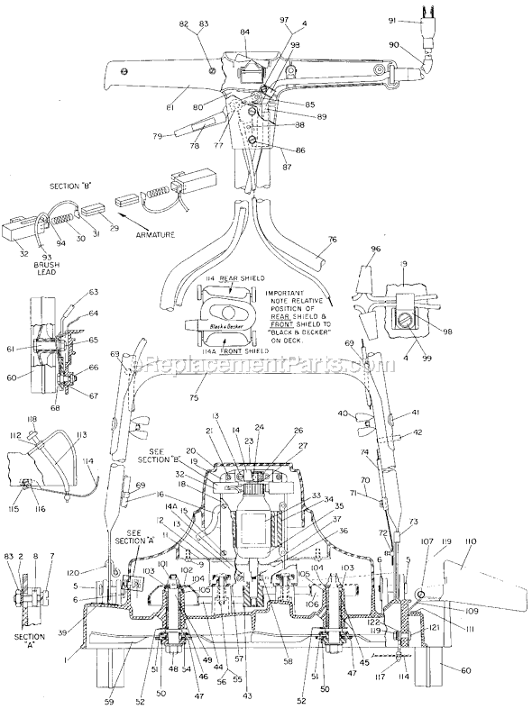 Black and Decker 8021 Type 8 18 Deluxe Mower / Catcher Page A Diagram