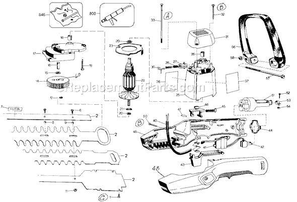 Black and Decker 8124 Type 2 Deluxe Shrub and Hedge Trimmer Page A Diagram
