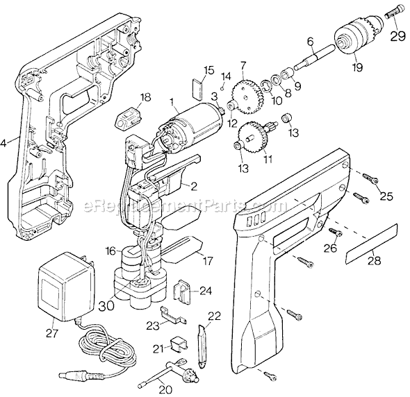 Black and Decker 9016 Type 1 3/8 Variable Speed Reversible Cordless Drill Page A Diagram
