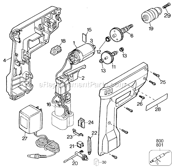 Black and Decker 9016 Type 4 3/8 Variable Speed Reversible Cordless Drill Page A Diagram