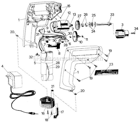 Black and Decker 9020 Type 3 3/8 Reversible Drill & Screwdriver Page A Diagram