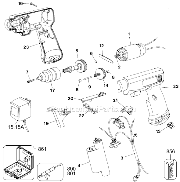 Black and Decker 9049K-1 Type 3 3/8 6 Volt Cordless Drill Page A Diagram
