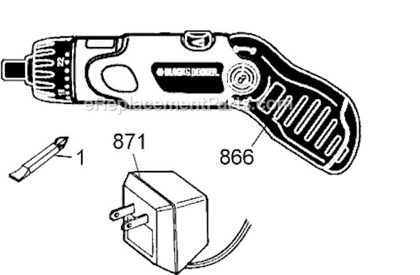 Black and Decker 9078A Type 1 3.6 Volt Screwdriver Page A Diagram
