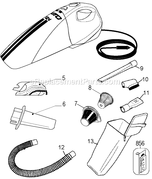 Black and Decker AV1600B Type 1 12 Volt Car Vacuum Page A Diagram