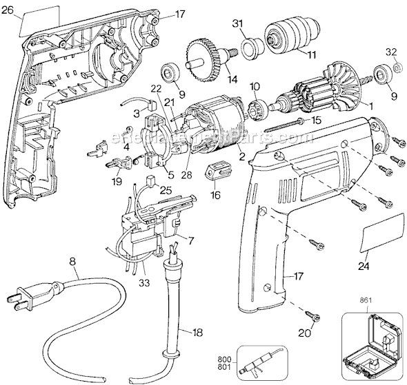 Black and Decker BD1000 Type 2 4 OA Keyless Drill Page A Diagram
