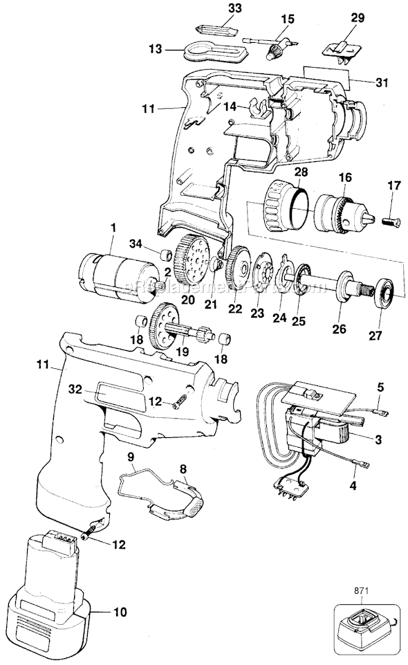 Black and Decker BD2020 Type 6 7.2 Volt Cordless Hammer Drill Page A Diagram