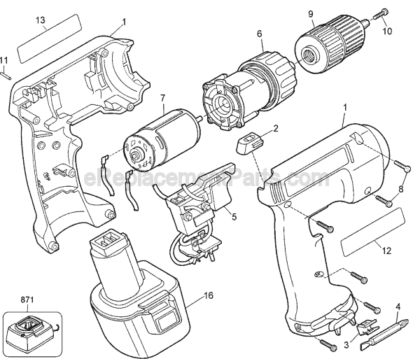 Black and Decker BD2300 Type 1 Cordless Drill Page A Diagram