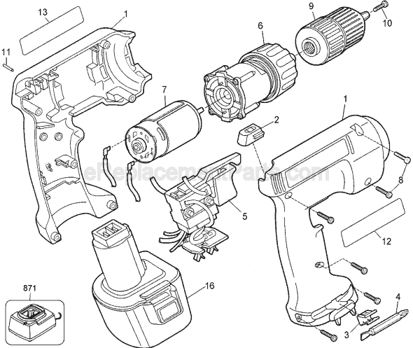 Black and Decker BD2305 Type 1 Cordless Drill Page A Diagram