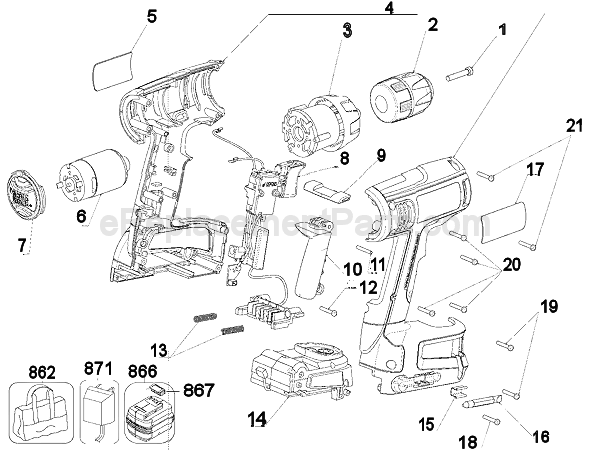Black and Decker BDGL1200 Type 1 Cordless Drill Page A Diagram