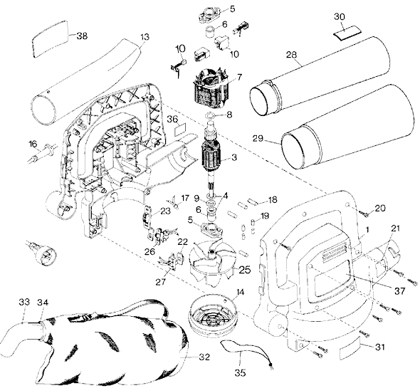 Black and Decker BV200 Type 1 Blower / Vacuum Page A Diagram