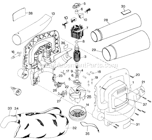 Black and Decker BV300 Type 4 Blower / Vacuum Page A Diagram