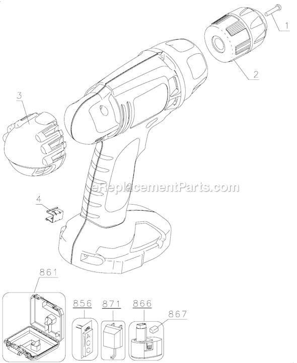 Black and Decker CD9602 Type 2 Cordless Drill Page A Diagram